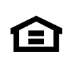 Black and white icon of a simple house with a triangular roof, a door in the middle, and a window above the door.