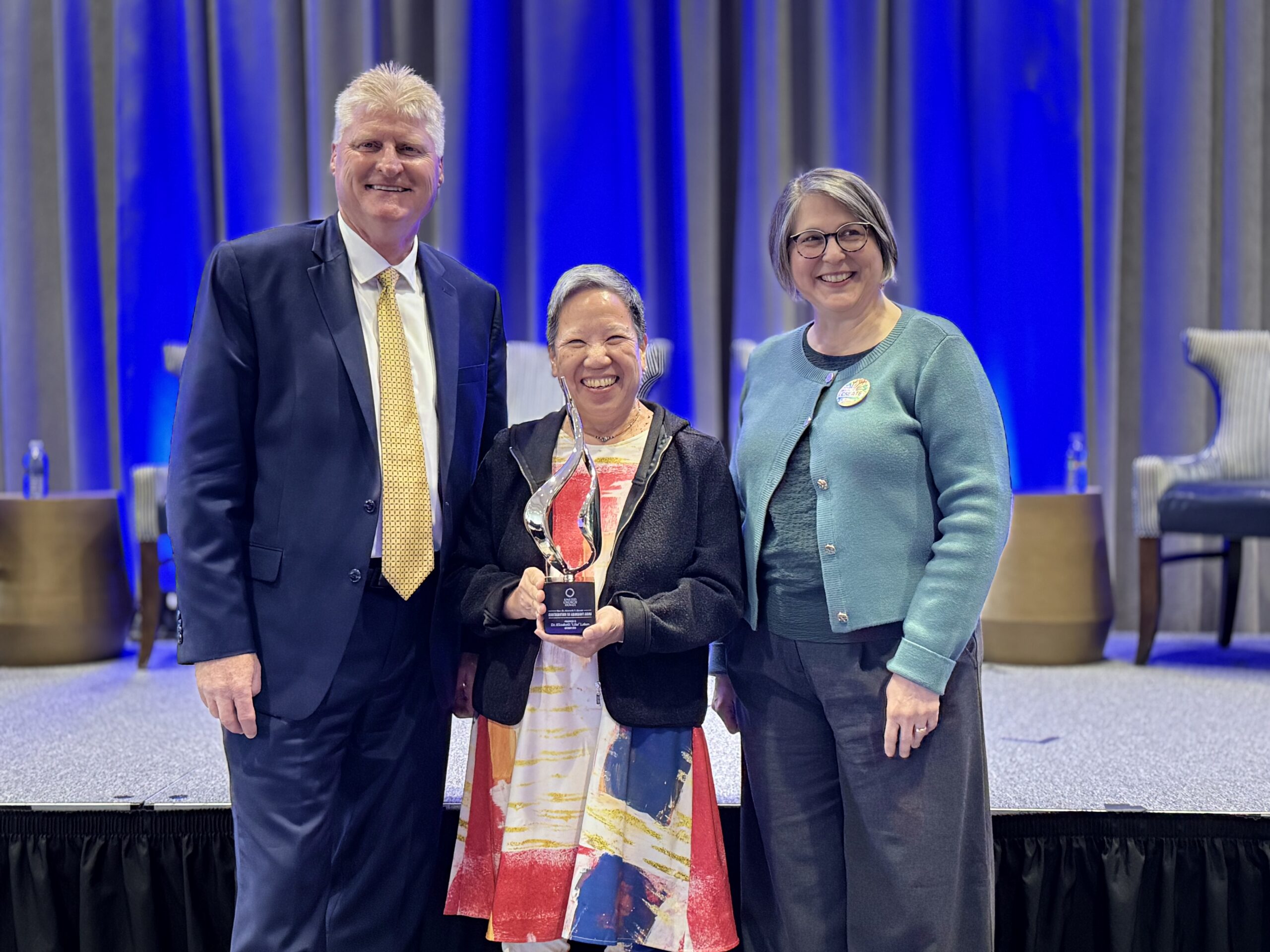 Ken Young and Rev. Beth Long-Higgins with Elizibeth "Like" Lokon, 2025 Winner of the Contributions to Abundant Aging award.