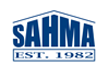Blue SAHMA logo with roofline illustration, featuring "SAHMA" in large letters and "EST. 1980" below.