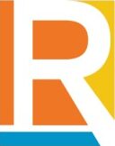A stylized letter "R" with segments shaded in orange, white, yellow, and blue.