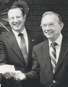Rev. C. Phillip Laucks, left, UCH President and CEO, 1977-1986 rev phillip laucks