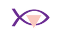 A purple, fish-shaped outline with a pink downward-pointing triangle inside it.